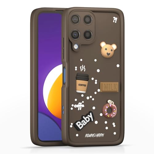 Image of Bintage Ball Bear| Donut| Milk Cake| Baby| Coffee Rubber Case Camera Protection Back Cover Compatible for Samsung Galaxy F12 (4G) - Brown
