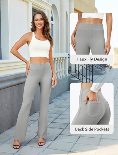 Womens Bootcut Dress Pants Business Casual Work Pants with Pockets High Waist Stretchy Trousers Pull On Office Slacks Light Grey4