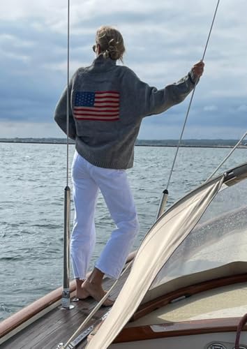 Luckinbaby Women American Flag Cardigan Long Sleeve Open Front Patriotic Sweater Oversized Knitwear Independence Day4