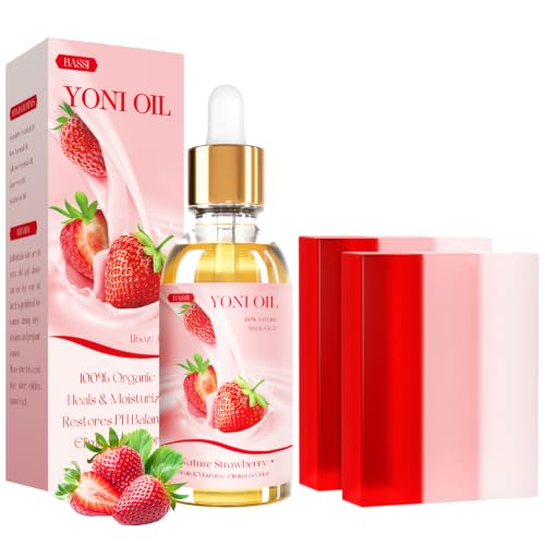 Image of Yoni Soap Bars & Natural Yoni Oil Set, Natural Yoni Wash for Women Feminine Wash Deodorants pH Balance, Eliminates Odor, Strawberry Feminine Oil 30ml /1 oz, 2pcs 3.53 oz Bath Soap