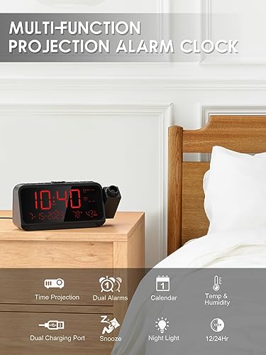 ROCAM Projection Alarm Clock with 180° Ceiling Projector & Digital Display - Image 2