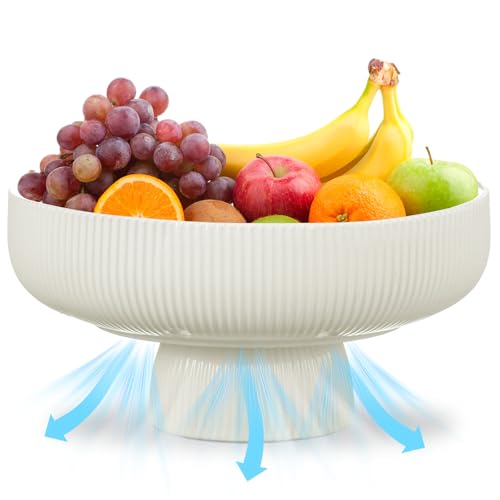 Sawysine 11" Ceramic Fruit Bowl with Ventilation Holes and Pedestal