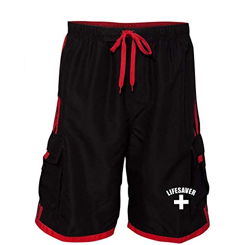 Lifeguard Striped Swim Trunks Black/Red S