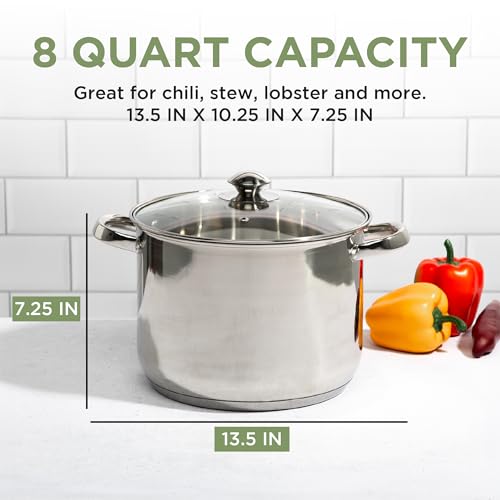 Ecolution Stainless Steel Stock Pot, Encapsulated Induction Ready Cooking Pot with Glass Lid, Oven Safe, Dishwasher Safe Soup Pot, 8-Quart - Image 5