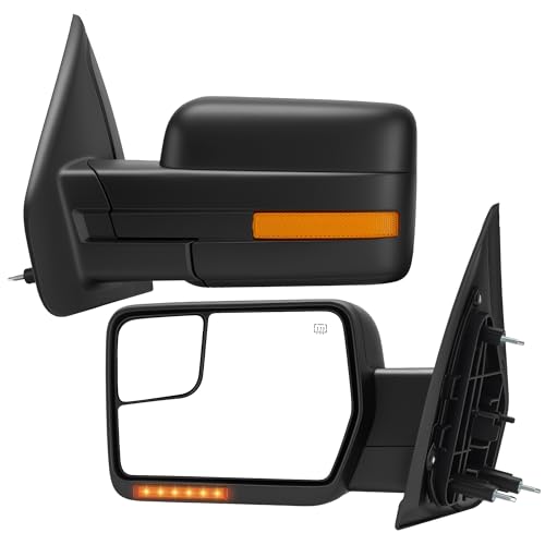 LUCTEND Tow Mirrors Compatible with 2004-2014 Ford F150 Side Mirrors with Power Heated Adjustable Turn Signal Puddle Light Reflective Strip A Pair