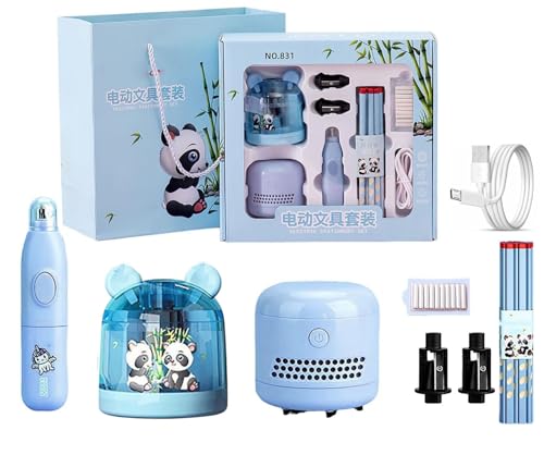 Image of Magicwand Battery Operated Pencil Sharpener,Electric Eraser,Vacuum Cleaner Stationery Set with 10 Eraser Refills for Kids,Adults for Home Office School【Tortilla Blue】