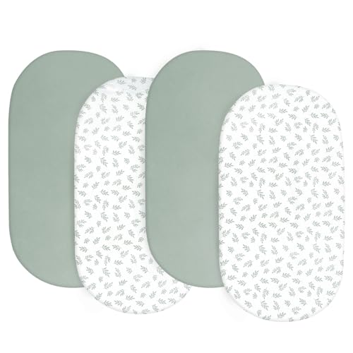 Image of Baby Bassinet Sheets 4 Pack Compatible with Halo BassiNest Swivel Sleeper, Ultra Soft & Skin-Friendly, Green