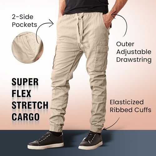 Galaxy by Harvic 3-Pack Men's Super Flex Stretch Cargo Jogger Pants – Modern Fit, 4-Way Stretch, and All-Day Comfort3