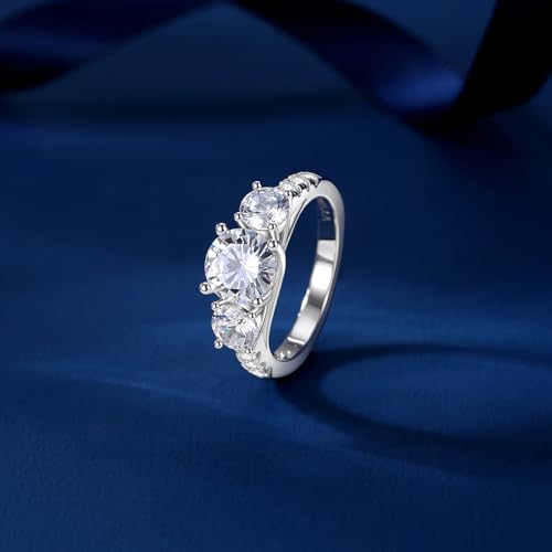 Moissanite Rings for Women 2.74CTTW 3 Stone Round Cut D Color VVS1 Lab Created Diamond Moissanite Engagement Ring S925 Sterling Silver with 18K White Gold Plated Promise Ring for Her4