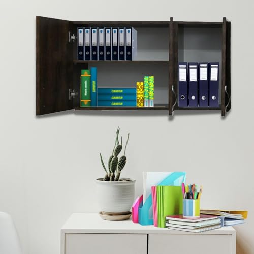 Image of Door Multipurpose Storage Cabinet & Adjustable Shelf | Space Organizer | Termites Resistance | Wall Mounted for Office, Kitchen Finish (Cochwood Brown, Door 3)