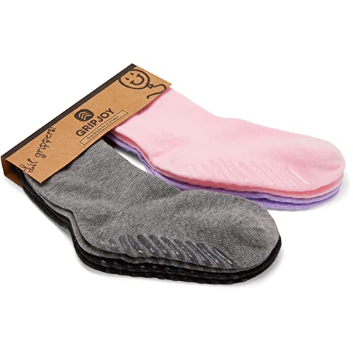 Gripjoy Toddler Socks with Grippers, Non-Slip for Kids, Enhanced Stability, Comfortable Cotton - 4 Pairs