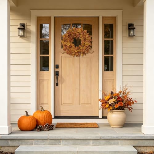 LAIMENNI 20 Inch Fall Wreaths for Front Door, Autumn Leaves Outdoor Wreaths - image 9