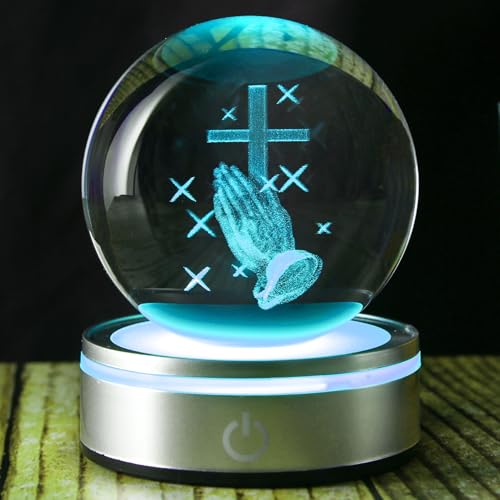 Goutangen 3D Cross Figurine with Praying Hands Crystal Ball Religious ...