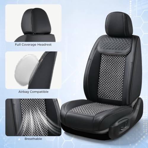 Image of Coverado 2 in 1 Front Seat Covers for Car, Conversions Between Warm Suede and Cold Ice Silk for Car Seat Protector Car Accessories Universal Fit for Most Cars SUVs and Trucks(Black&Gray)