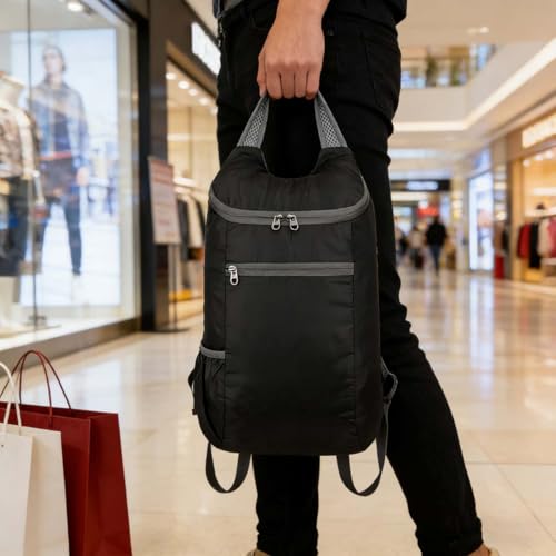 Mochila liviana plegable para viaje y excursión negra