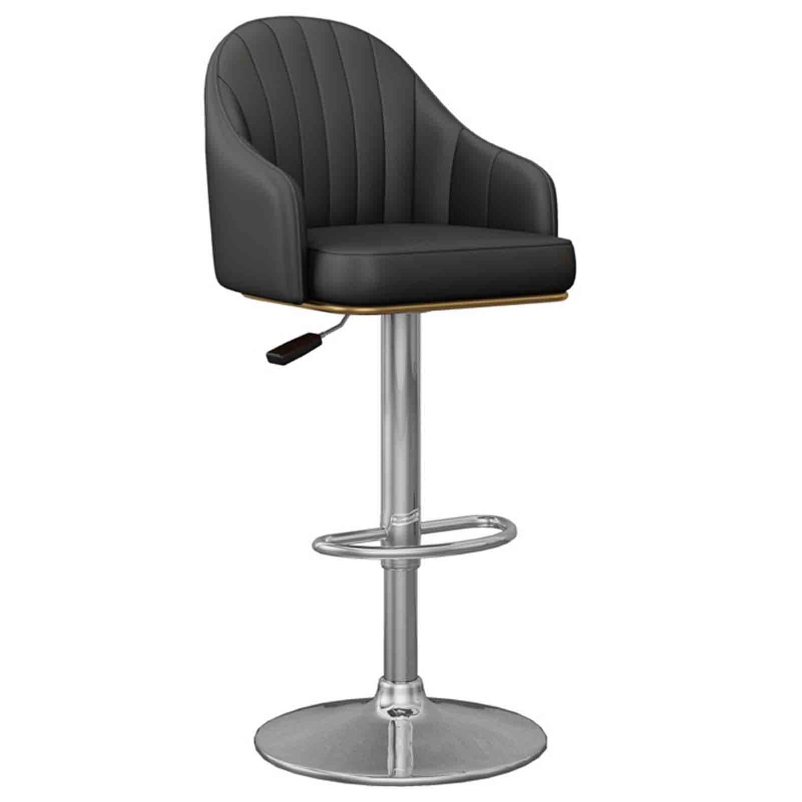 IUokLU Modern Adjustable Swivel Bar Stool with Leather Seat and Backrest Metal Chrome Plated Footrest Kitchen Reception Barstool for Home or Commercial Use Black