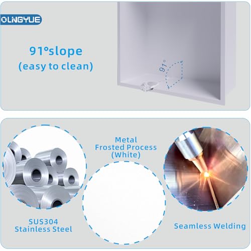 OLNGYUE Bathroom Shower Niche Stainless Steel: No Tile Needed Double Layer - 12"x24" Recessed Wall Niches Shelves for House Decoration - Matte White by OLNGYUE - Used condition - Image 4