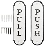 AuldHome Design Push Pull Door Signs (Set of 2); Cast Iron Farmhouse Style Vertical Signs for Home and Business