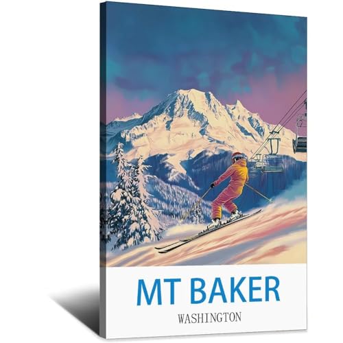 Impression sur toile Mt Baker affiche vintage de voyage aux finitions soignées