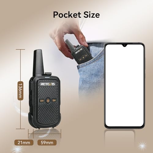Retevis RT15 Mini Walkie Talkie, VOX-Scan, 16CH 50 CTCSS / 208 DCS, Ładowalne Radio z Głośnym Dźwiękiem i Kablem do Programowania, Krótkofalówki, Przenośne Radio Dla Rodzin (Czarne, 1 Para)