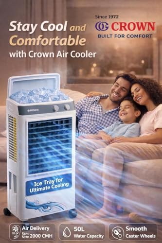 Image of CROWN Sapphire Air Cooler 50 LT / 3 side Honeycomb cooling pad /Large water tank 50L water capacity /Long air Throw /Inverter compatible /2 years comprehensive warranty