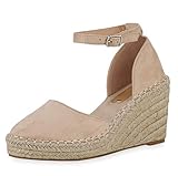 high heel sandaletten creme  SCARPE VITA Damen Sandaletten Keilsandaletten Wildleder-Optik Bast Plateau Keilabsatz Schuhe Wedge Sommer Freizeitschuhe 195134 Creme Bast 38