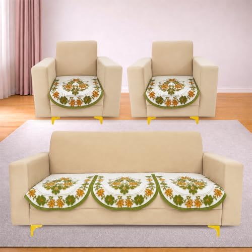 Image of Homerz Premium 'Surya Series' Sofa Cover | Stylish Sofa Protector | Net Fabric | Anti-Stain & Washable Slip Cover Exact Size Antislip (Daisy Green, 5 (3+1+1) Seater, Only Seat Cover)