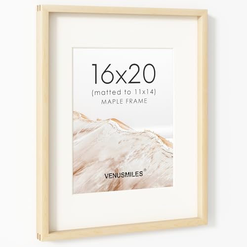 Image of 16 x 20 Picture Frame, USA-Sourced Natural Maple Wood Photo Collage Frame with HD Tempered Glass, Modern Simple 16x20 Wooden Frame Matted to 11x14, Vertical & Horizontal Wall Hanging Display