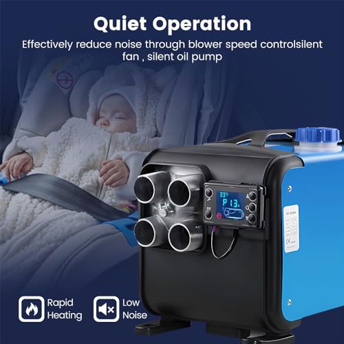 5KW / 8KW 12V Air Diesel Heater Vehicle Heater Set 4 Holes Parking Fast Heating with LCD Display For Truck, Boat, Motorhomes, Touring Car, Campervans, Caravans (Blue-Black)