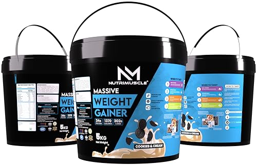Nutrimuscle® Massive Weight Gainer - 5 Kgs - Cookies and Cream Flavour - Contains Complex Carbohydrates for Healthy Weight Gain
