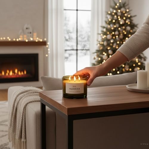 Fraser Fir 3-Wick Festive Winter Scented Soy Candle Reed Diffuser 17oz - Seasonal Home Fragrance, Aromatic Diffuser Set, Non-Toxic Candles, Forest Pine - Inspired by Winter Trees - Thumbnail 5