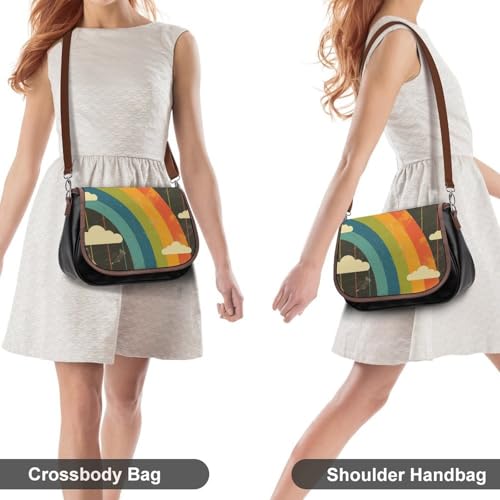 Women's Handbag Rainbow Stripes Clouds Print Satchel Bag Leather Crossbody Bag Waterproof Messenger Bag4