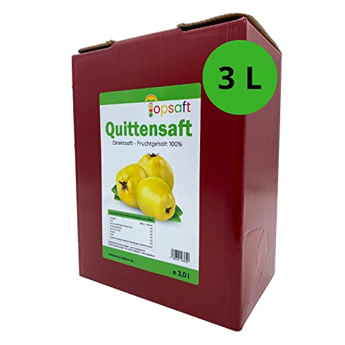 Topsaft Quittensaft 3 Liter I Fruchtsaft aus frischen Quitten I Saft mit 100% Fruchtgehalt I Quittensaft Direktsaft I ohne Zusätze & Aromen I süß-saurer Geschmack I Bag in Box