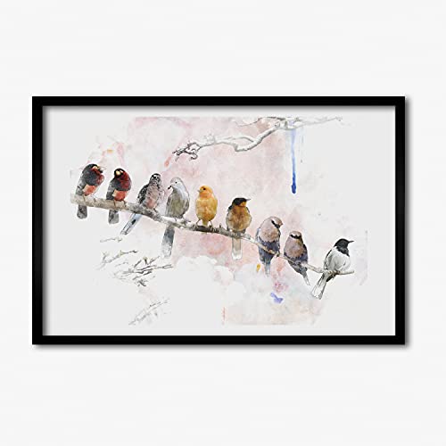 Cadre oiseaux sur la branche 60x40 cm Tulup pour habiller un mur blanc avec élégance