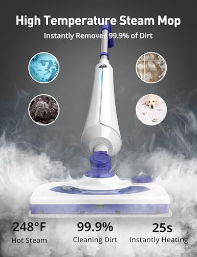 Image of Steam Mops for Floor Cleaning, 1300W Floor Steamer with Detergent Chamber, 25S Heat Up, Lightweight Steamer for Cleaning with 2 Washable Pads, Safe for Tiles, Upholstery, Carpet, Hardwood