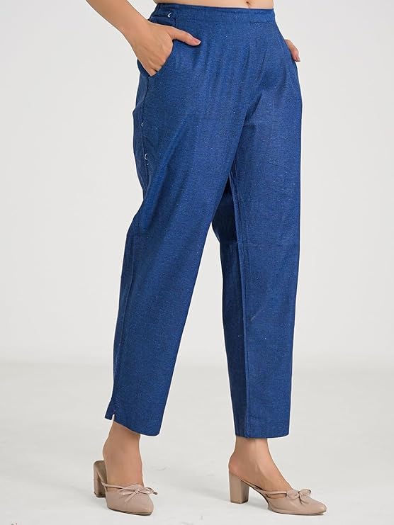 Image of Women's Solid Straight Fit Cotton Trousers | Slim Fit | Trousers for Women | Casual & Office Wear Bottom for Daily