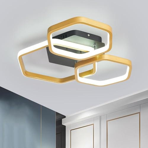 Lustre hexagonal moderne à intensité variable avec télécommande LED - 2