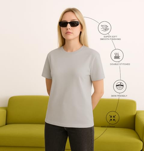 Image of SLEEPY NUTS Women's Plain Round Neck Regular Fit Half Sleeve Cotton T Shirt