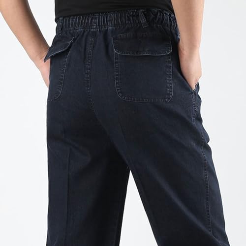 Mens Elastic Waist Pants Loose Fit Straight Leg Jeans Baggy Style Comfortable Casual Denim4