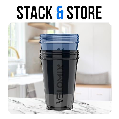 Image of VELOMIX -2 Pack- 20 oz Protein Shaker Bottles for Protein Mixes - 2x Wire Whisk | Leak Proof Shaker Cups for Protein Shakes and Pre Workout | Protein Shaker Bottle Pack (B5) Blue /Black