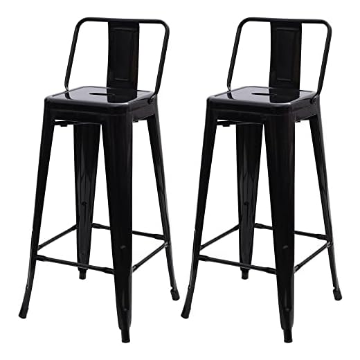 Kit 02 Banquetas Iron Tolix Altas com Encosto Design Industrial Para Cozinha Bar Sala de Jantar Varanda Gourmet Preto
