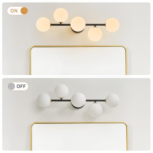 Image of Black Bathroom Vanity Light Fixture,5 Lights Mid Century Modern Wall Sconce