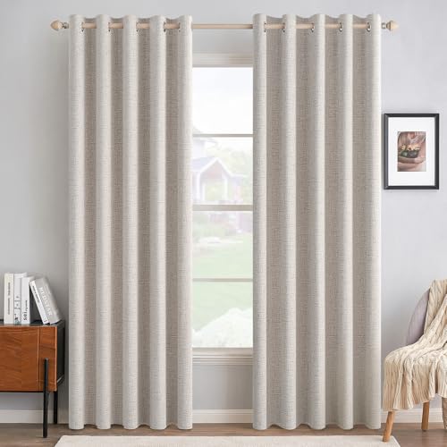 Image of MIULEE 100% Blackout Linen Textured Curtains for Bedroom Solid Thermal Insulated Ivory Grommet Room Darkening Curtains & Drapes Luxury Decor for Living Room 62 x 84 Inch (2 Panels)