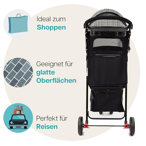 Innopet Hundebuggy Avenue Meliertes Grau leichter Katzenbuggy - Regenschutz inklusive - Hundewagen für die Stadt - faltbarer,wendig, kompakt - mit Sicherheitsleinen & Aufbewahrungskorb