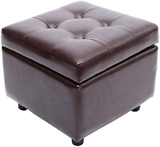 LEITING Luxury Leather Storage Ottoman Toy Box Chair Seat Stool Upholstered Footstool Footrest Cube Pouffe Square For Living Room Bedroom (Brown)