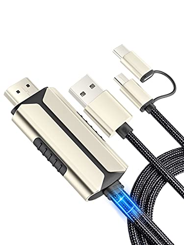 3 in 1 HDMI Cable Adapter, ELEPHAS Phone to HDMI Cable Digital HD 1080P USB/Type-C to HDMI Adapter Mirror Mobile Phone Screen to TV/Projector/Monitor Compatible with iOS and Android Devices