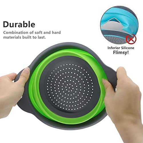 Collapsible Colander Set, Collapsible Strainer, Set Of 2-Piece Food-Grade Silicone Kitchen Filter, 1 Large And 1 Small, Perfect For Draining Pasta, Vegetables And Fruits (Green) #TOP4