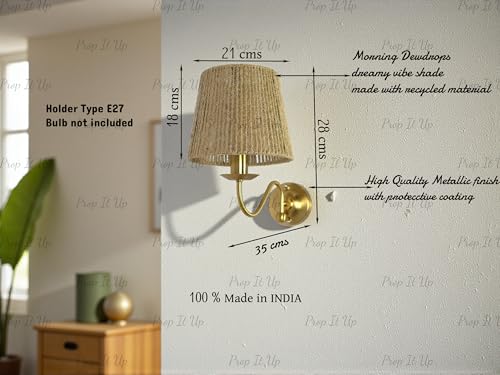 Image of Prop It Up Wall Sconce Light with Recycled Material Shade, Golden Antique Finish Wall lamp for Home, E27 Holder, Vintage Style, 35x28 cm, Bulb not Included