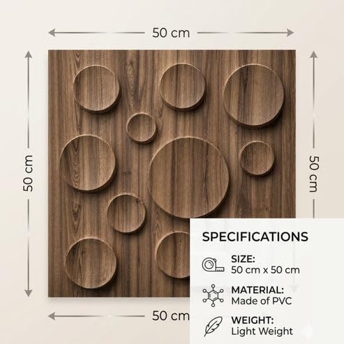 Image of Kayra Decor 3D PVC Wall Panels for Bedroom & Living Room | Moon Design | Oak Wood Color | 19.7 x 19.7 Inch | Pack of 18 | 42.48 Sq Ft