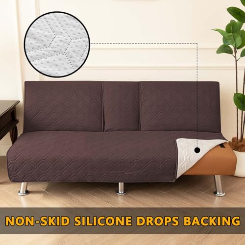 ZYXFYY 4 Pieces Click Clack Sofa Bed 3 Seater, Quilted Convertible Folding Cover With 2 Removable Armrests and 1 Holder (Coffee)